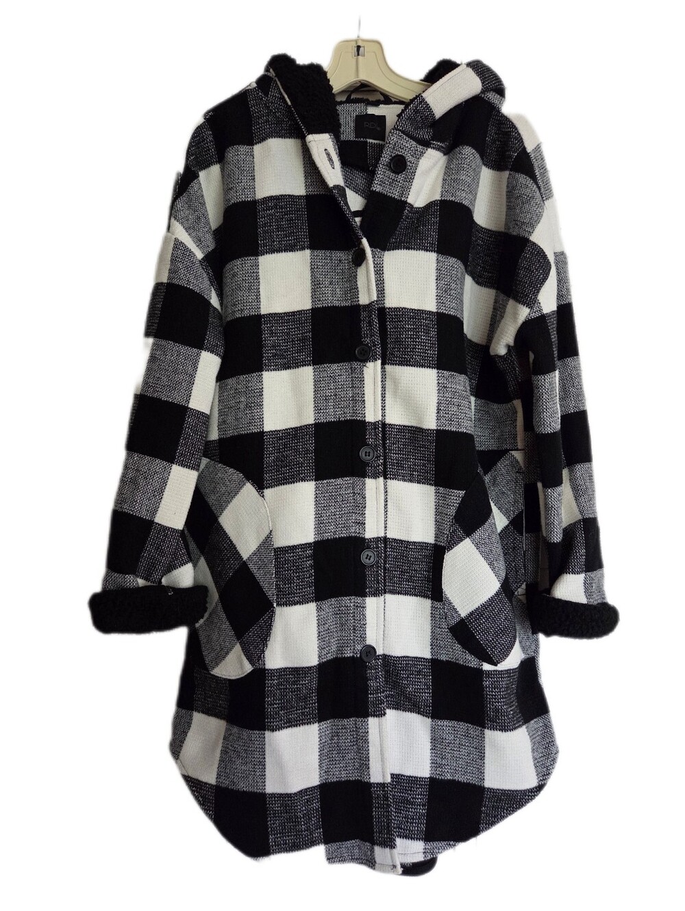 RDI Buffalo Plaid Hooded Jacket Black/ White Oversized Fleece Fall Size Medium